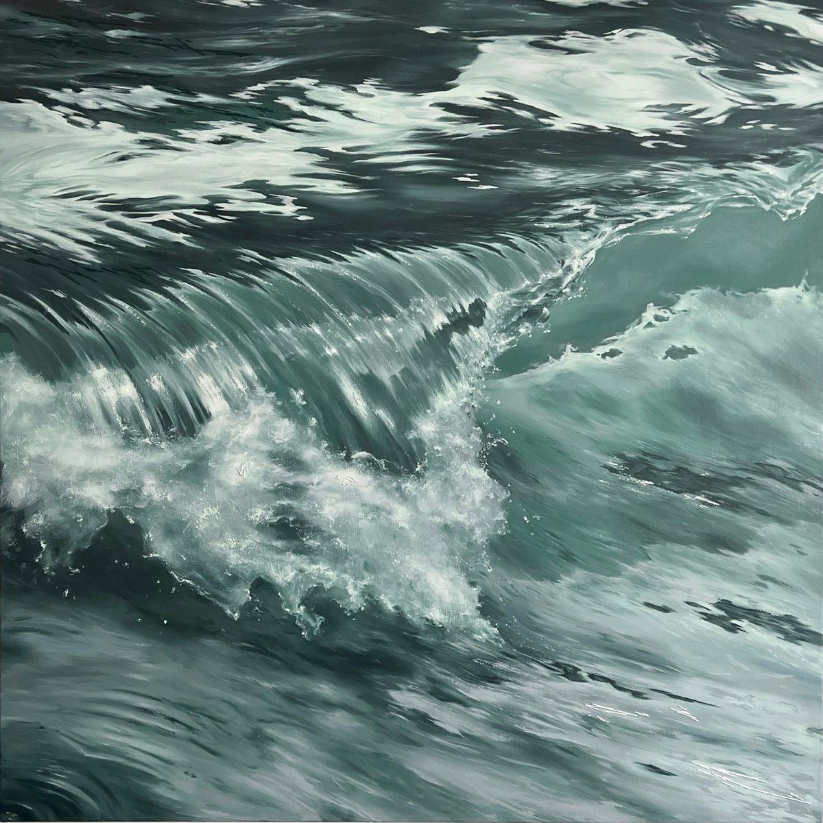 Photorealistic Landscape Oil Painting By Valeria Ocean, 39 X 39", The Shape Of Stillness, Original Artwork
