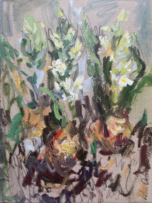 White hyacinths 1 by Lilia Orlova-Holmes