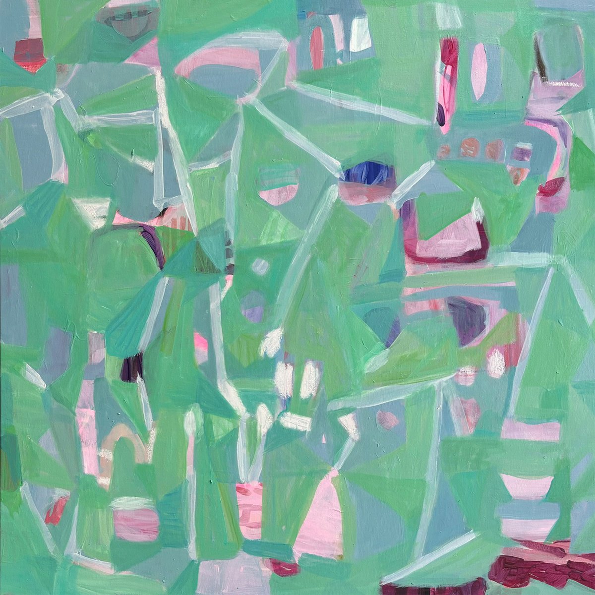 Organic Abstract Acrylic Painting By Pk Roberton, 31 X 31", Green Spaces, Original Artwork