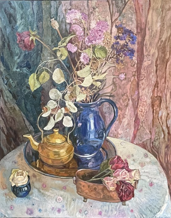 Still life with a brass  teapot