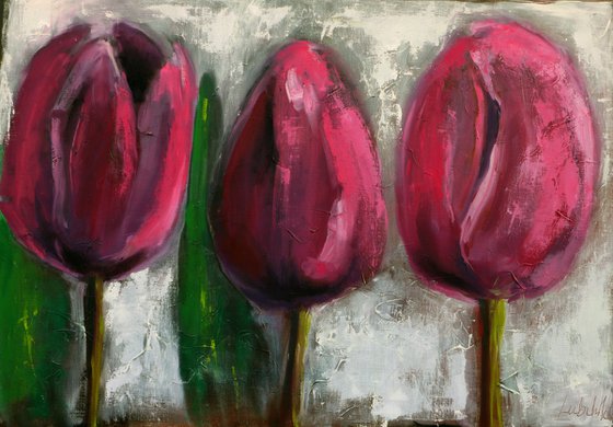 Abstract Floral painting Tulips large