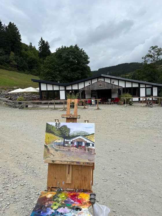 Cafe by the hill. PleinAir