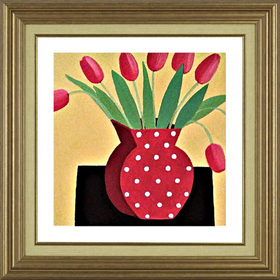Red Tulips in a Polka Dot Vase II