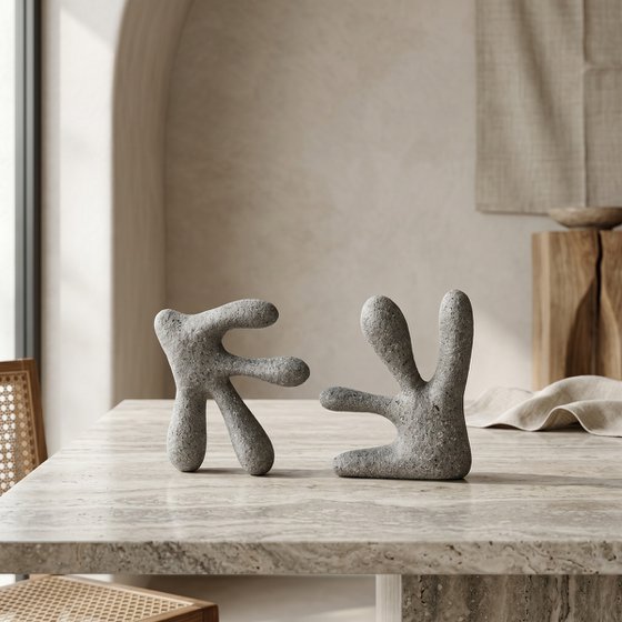 Leaf Book End Sculptures - Grey Stone