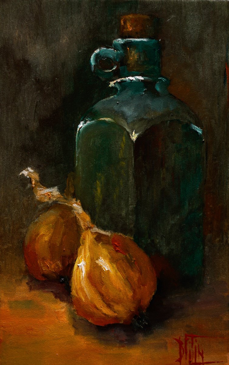 Impressionistic Still Life Oil Painting By Pavel Filin, 10 X 16", Rosemary, Original Artwork