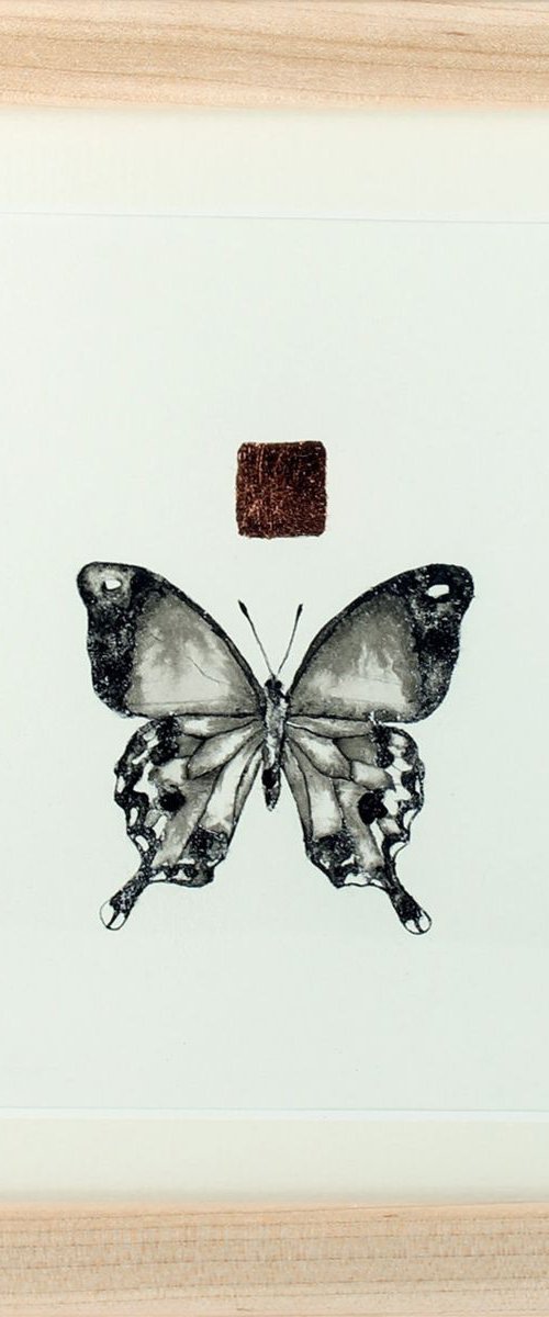 Swallowtail Butterfly / Intricate Ink Painting with Copper / Framed in a Maple Frame by Alexa Karabin