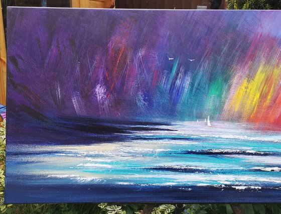 "Chasing Rainbows" - Cornish Seascape, Art, Skyscape