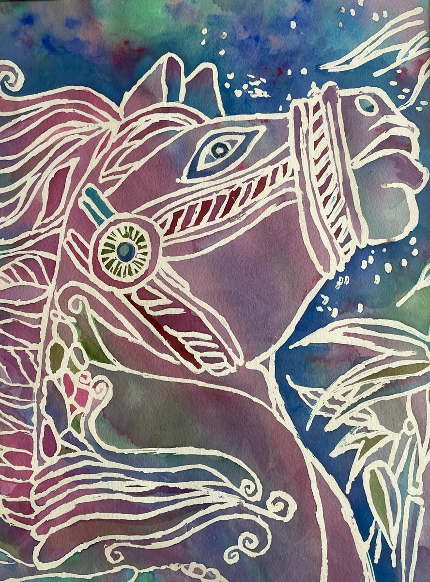 Illustrative Animal Watercolour By Rosie Brown, 11 X 14", Original Carousel Horse, Original Artwork