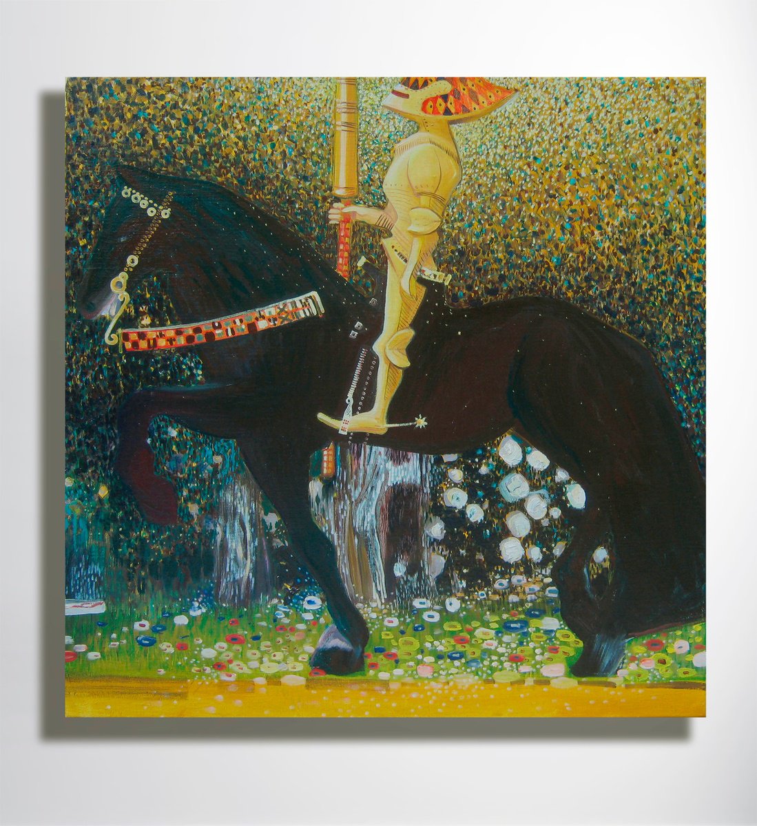 Impressionistic Portrait Oil Painting By Marya, 28 X 28", "Golden Knight", Original Artwork