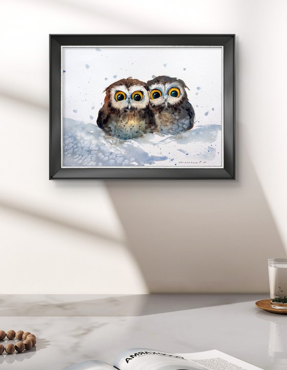 Owl duet in the snow