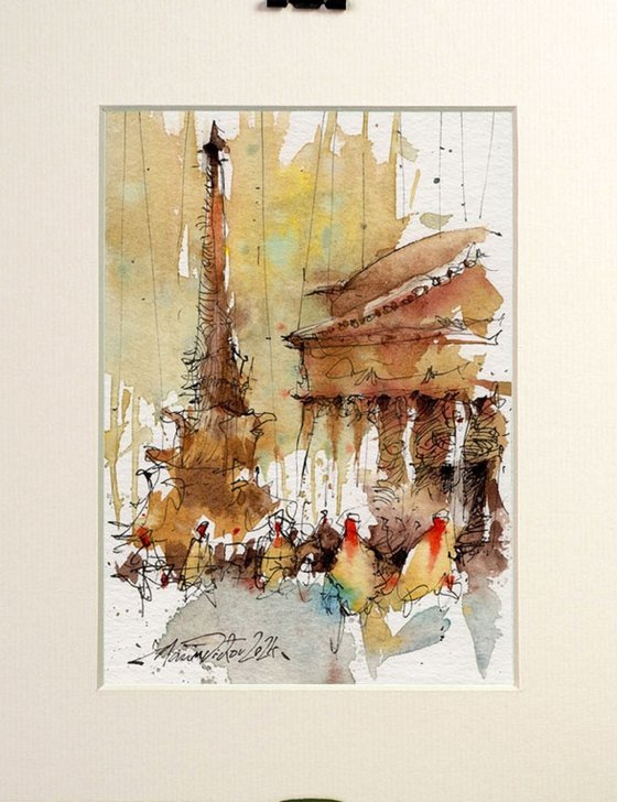 Rome, Pantheon Watercolor Art