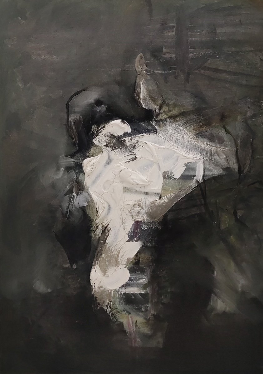 Abstract Portrait Oil Painting By Mladen Ilic, 20 X 28", Wing, Original Artwork