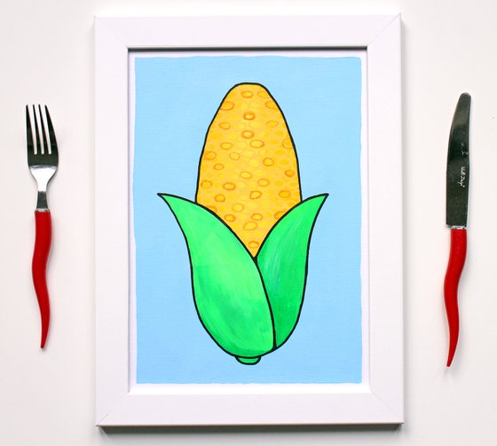 Corn Cob Pop Art Painting On A4 Paper (Unframed)