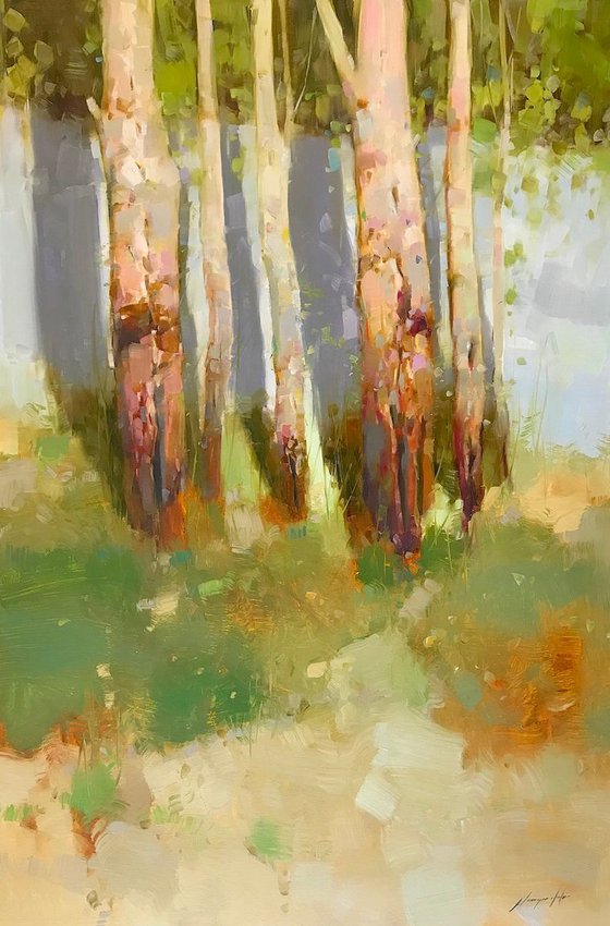 Birches Trees, Landscape, Original oil painting, One of a kind Signed