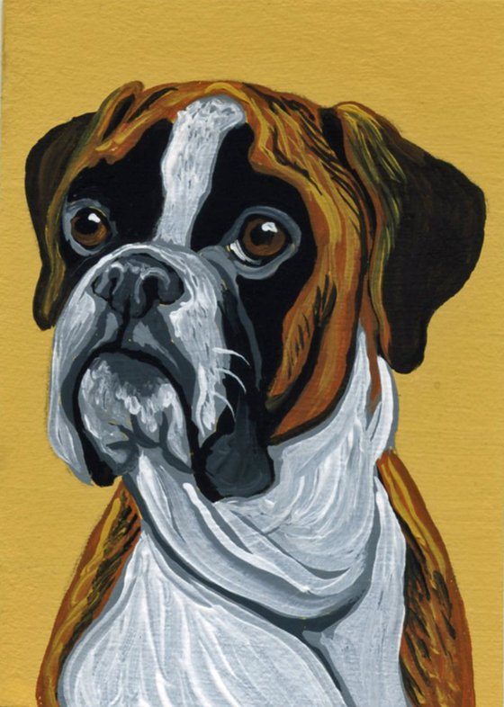 ACEO ATC Original Miniature Painting Boxer Pet Dog Art-Carla Smale