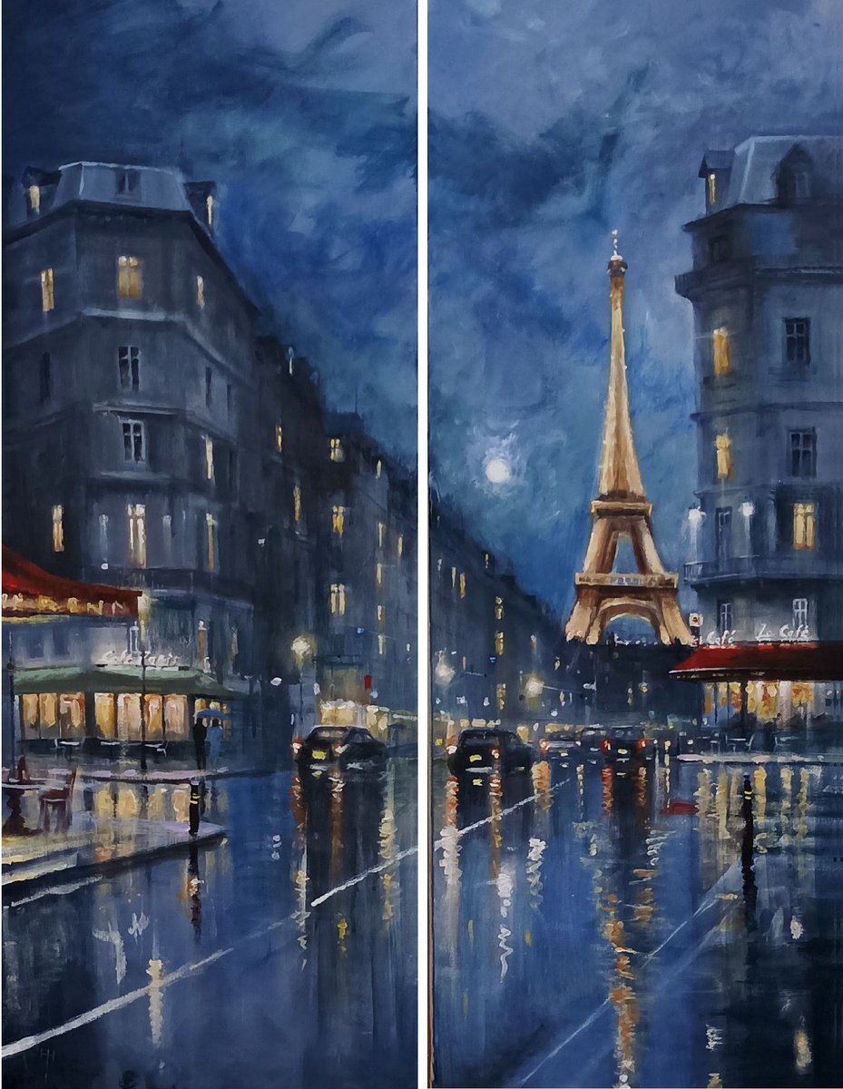 Impressionistic Cityscapes Acrylic Painting By Alan Harris, 24 X 30, Paris Nights, Original Artwork