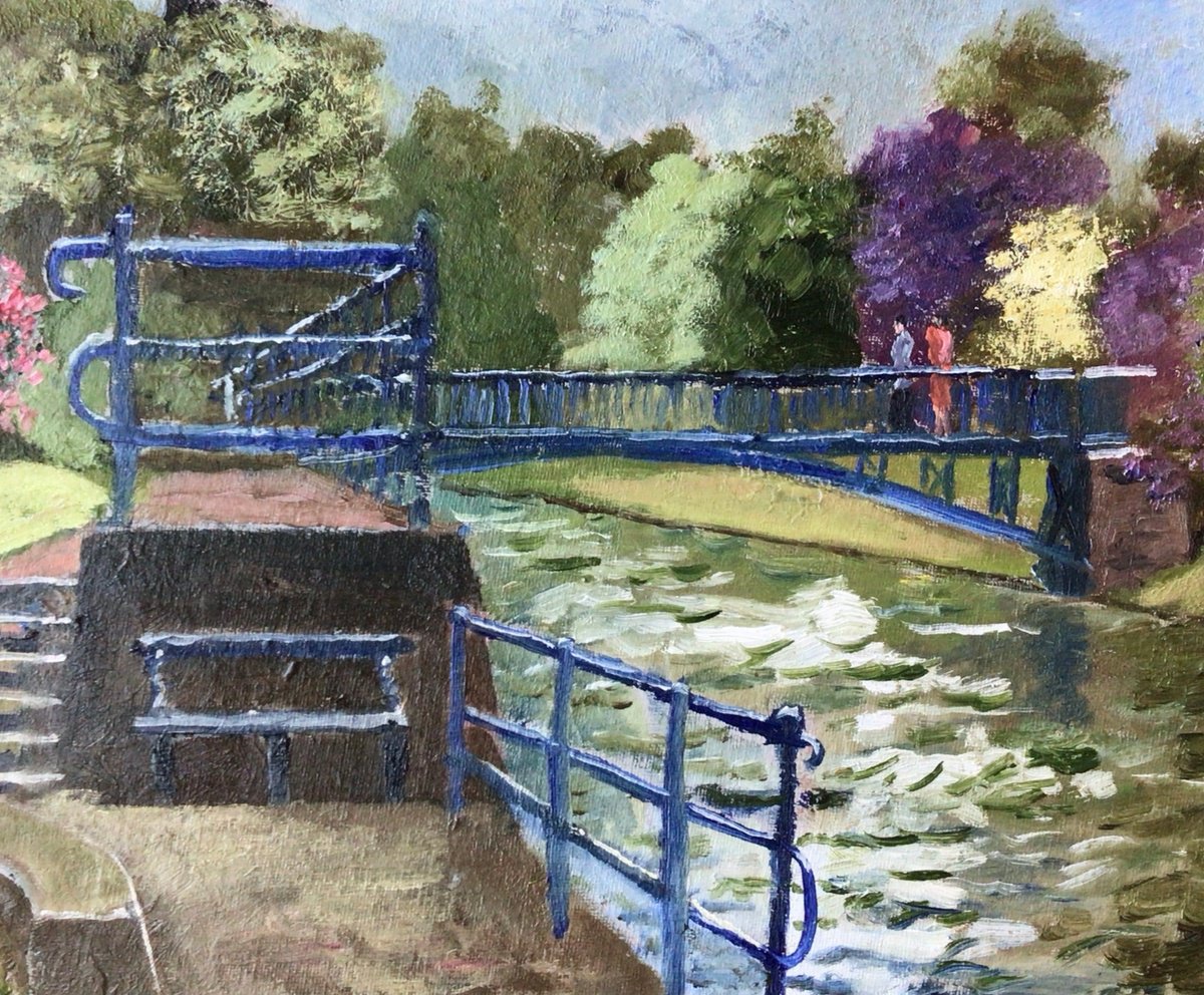 Impressionistic Landscape Oil Painting By Julian Lovegrove Art, 12 X 10", Bridge Over The Canal, Original Artwork