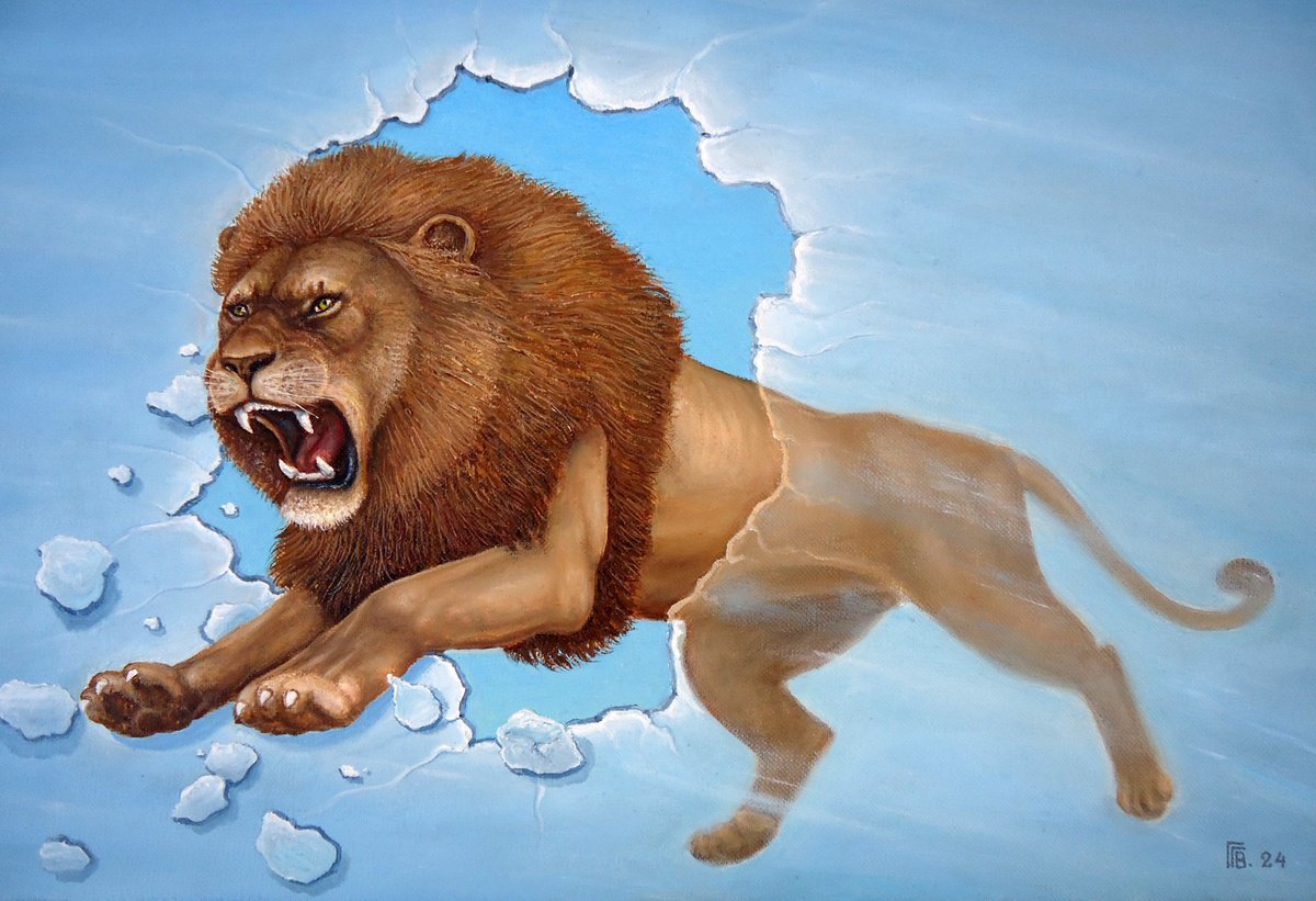 Surrealistic Animal Oil Painting By Grigor Velev, 20 X 13, Breaking Free, Original Artwork