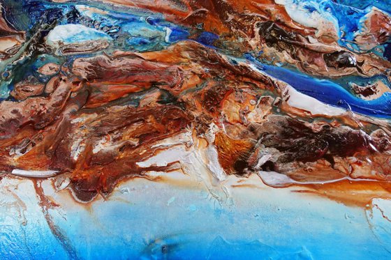 Blue Candy Coast 240cm x 100cm Blue Orange Textured Abstract Art