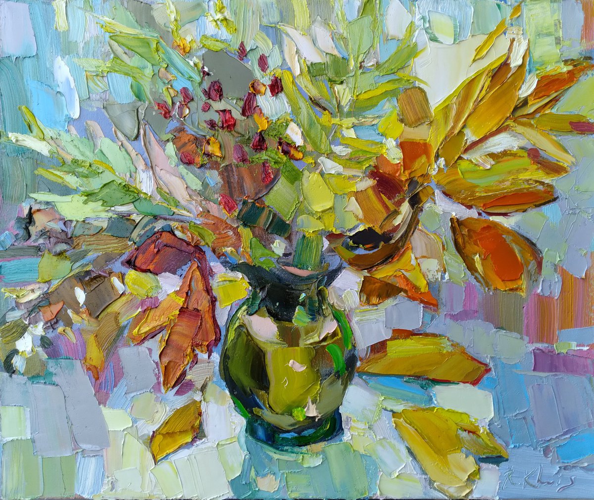 Impressionistic Botanical Oil Painting By Ruslan Khais, 24 X 20", November, Original Artwork