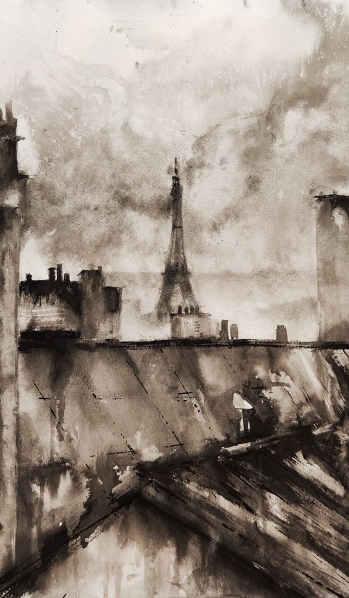 France – Paris Roofs Ink Landscape by Juliart