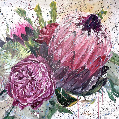Romance Always- Protea and Roses by HSIN LIN