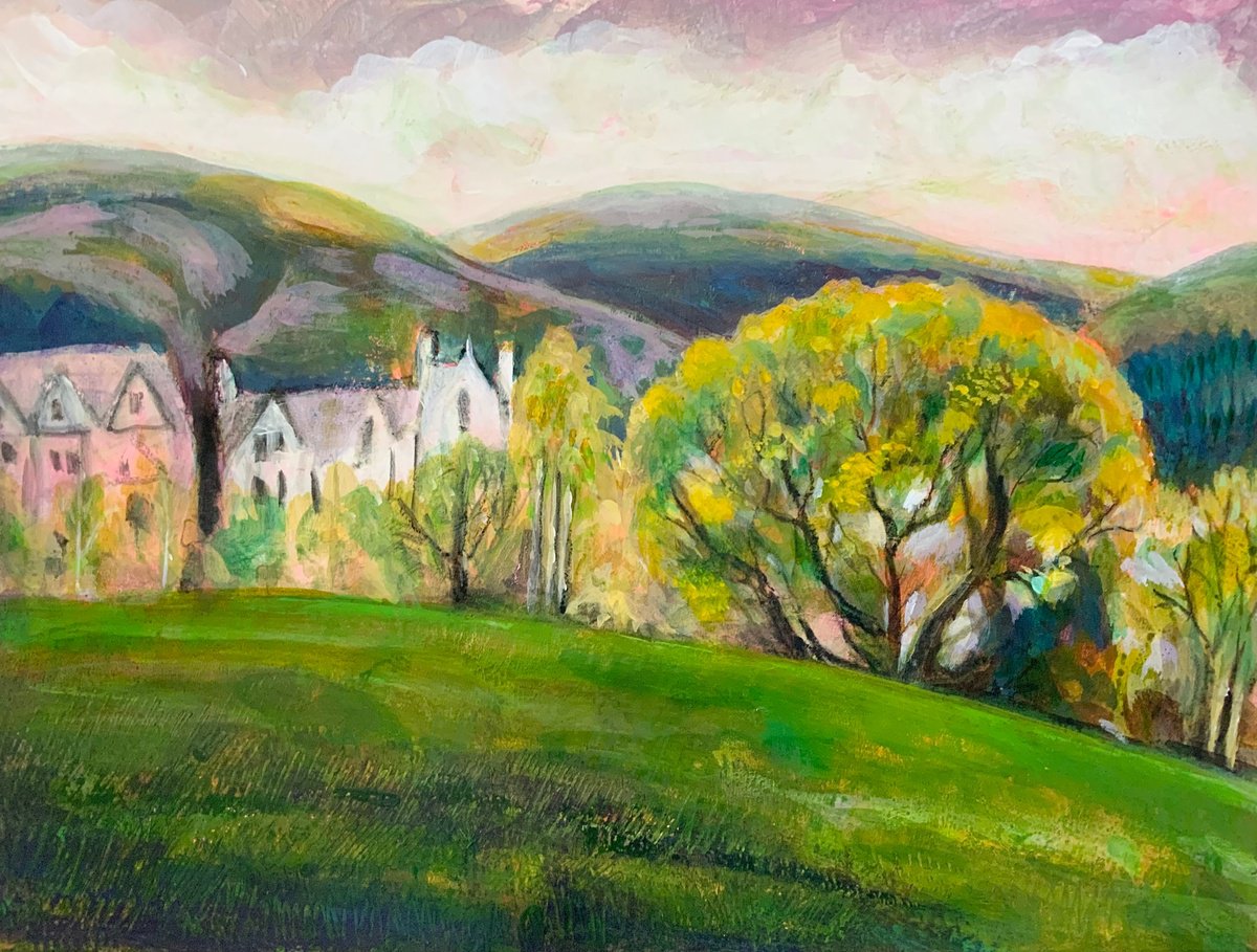 Impressionistic Landscape Acrylic Painting By Janice Macdougall, 16 X 12, Golden Tree, Original Artwork