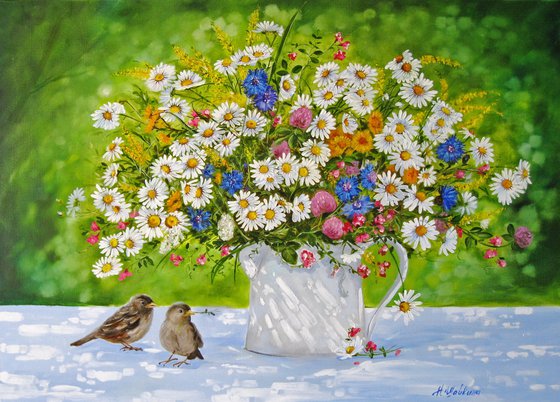 Summer Wildflowers with Birds