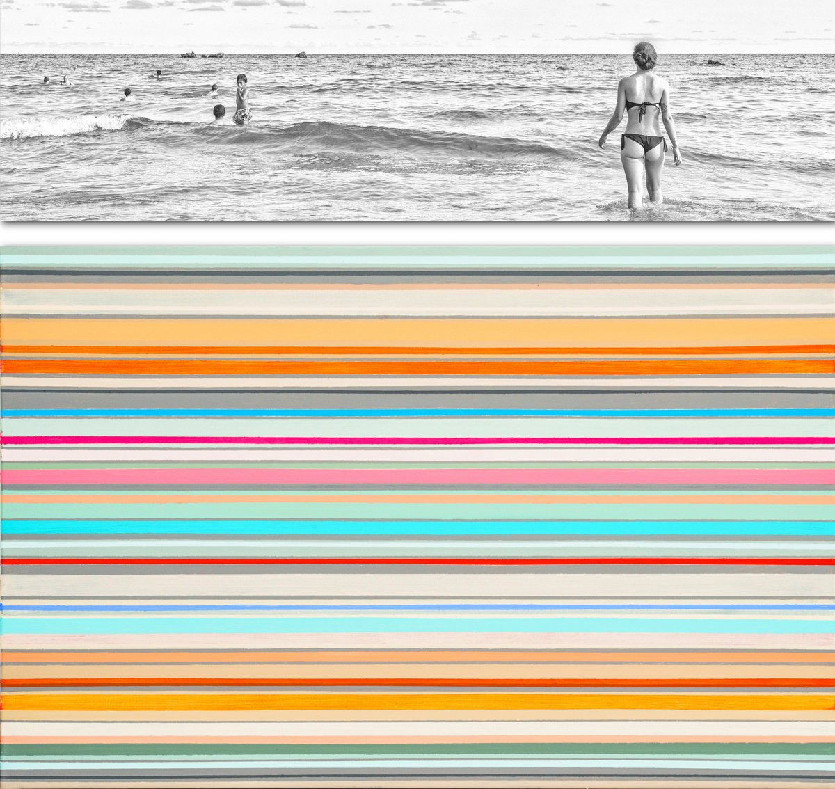 Geometric Landscape Painting By Susana Sancho Beltran, 36 X 33", Emotional Landscape 18 (Beach), Original Artwork