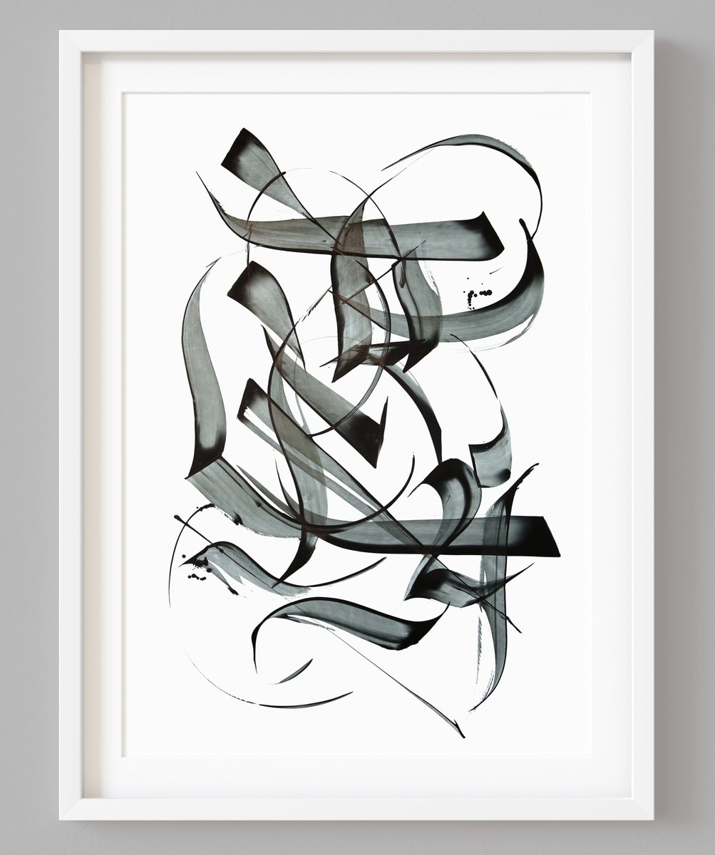 42x59,4 cm - Abstract painting. Abstract Calligraphy art 105. Smoke by Makarova Abstract Art