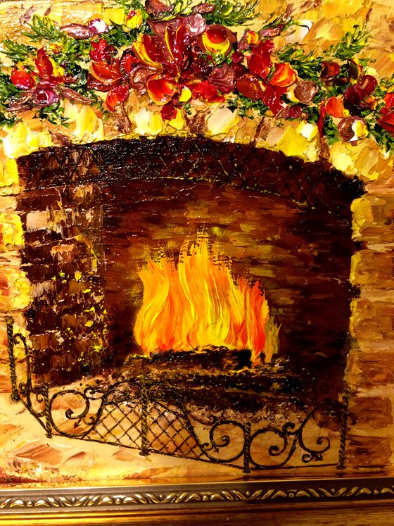 EVENING BY THE FIREPLACE - New Year. Christmas. Christmas Tree. Cozy house. Comfort. Happiness. Family. Fire. Christmas Toys.