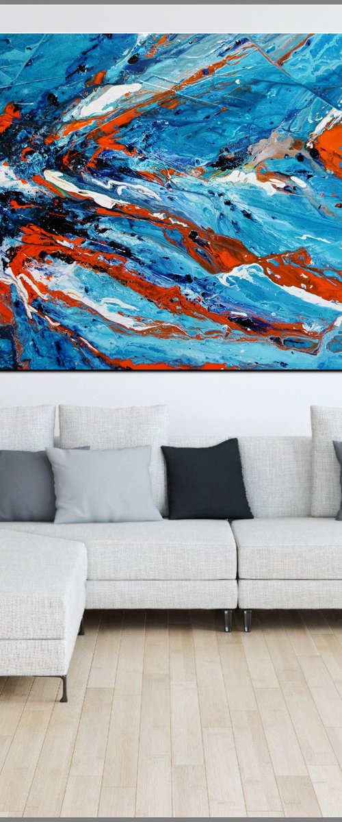 Aqua Duct 190cm x 100cm Blue Orange Abstract Art by Franko