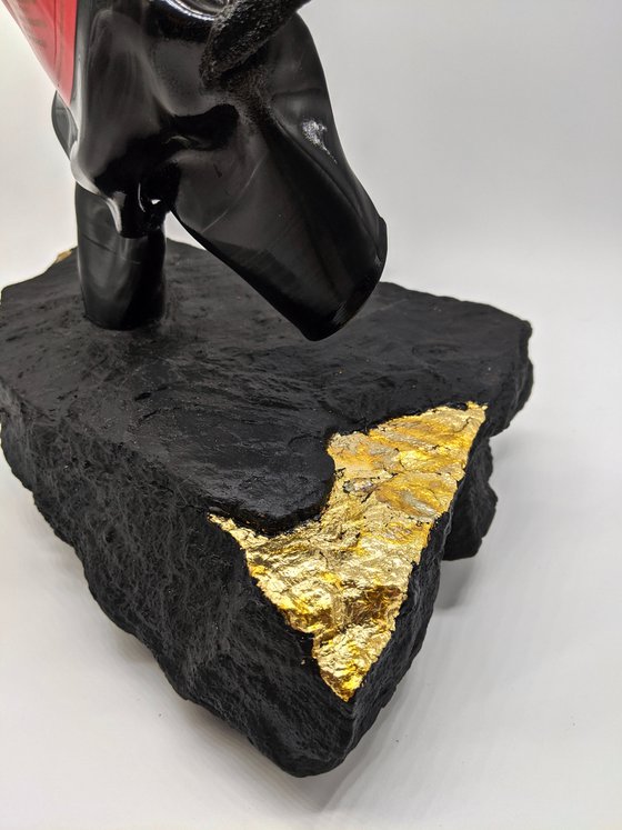 Female Figurative Sculpture, Vinyl Classical Music Record on Black Stone Gold Leaf Beethoven