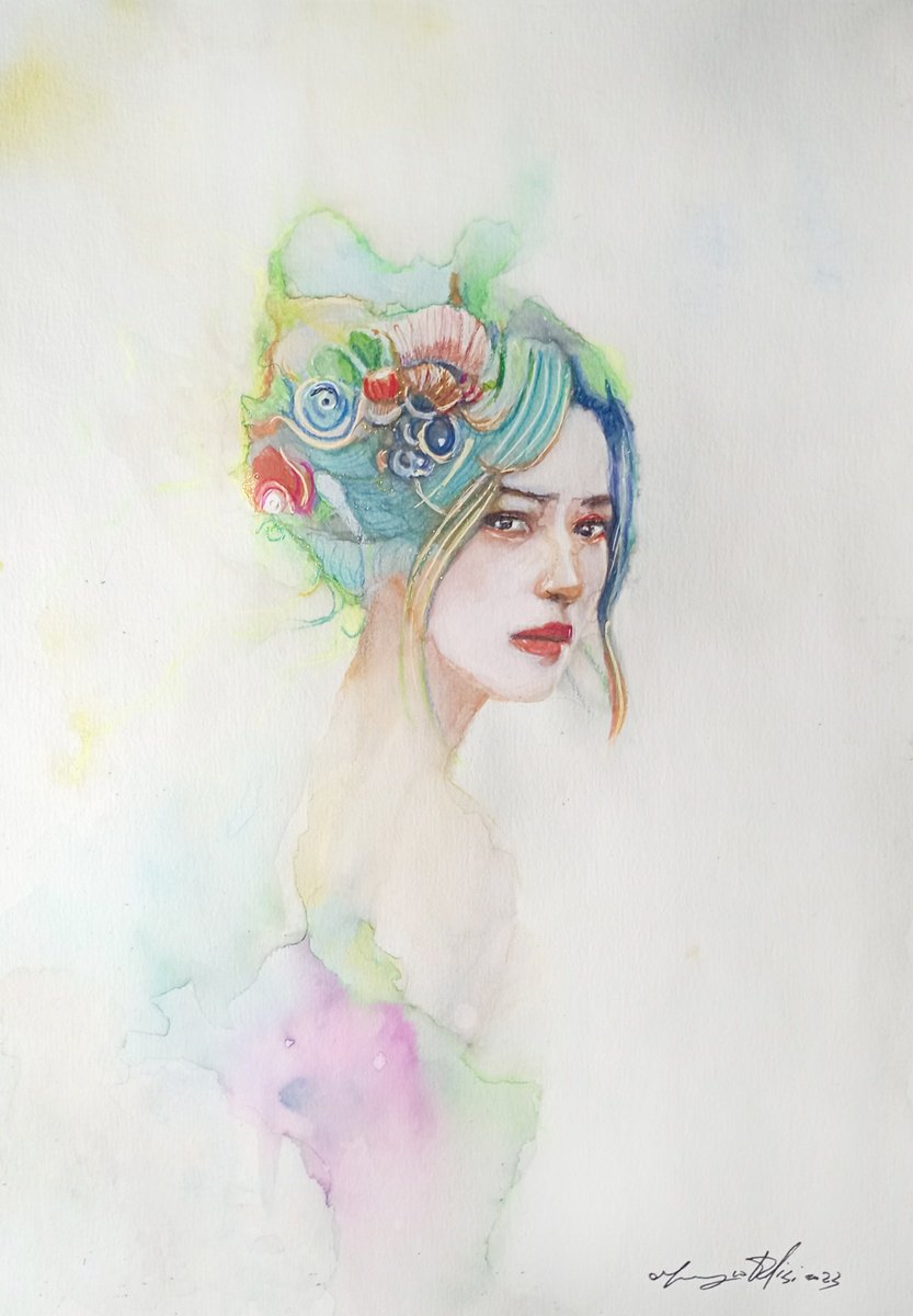 Impressionistic Portrait Ink Drawing By Maurizio Puglisi, 8 X 11", Nephthys, Original Artwork