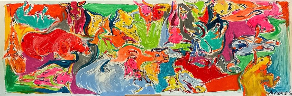 Impressionistic Animal Acrylic Painting By Nicole Leidenfrost, 47 X 16", Das Sind Keine Blumen, Original Artwork