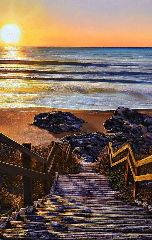 "Golden shore" - LARGE oil painting on canvas 100 x 150 cm (39 x 59 cm) by Elena Adele Dmitrenko