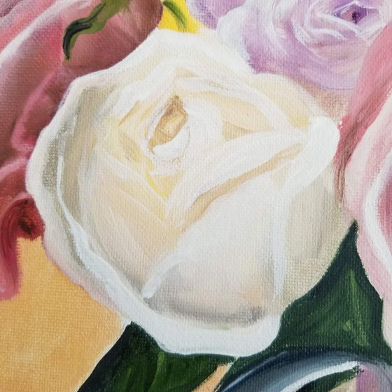 Shabby Chic Heart and Roses Oil Painting on Canvas. Flower Art. Wall Decor. Gift for Mom.
