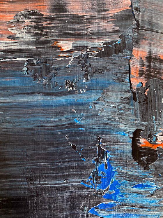 "Tower Of Ghosts" - FREE USA SHIPPING - Original PMS Abstract Acrylic Painting On Reclaimed, Upcycled Wood - 20" x 48"
