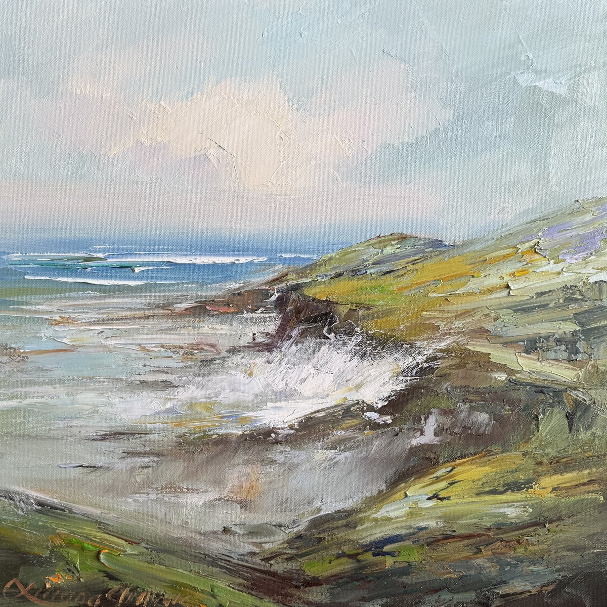 Impressionistic Landscape Oil Painting By Liliana Gigovic, 20 X 20", Phillip Island No 8, Original Artwork
