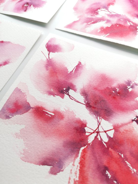 Delicate watercolor flowers painting, set Bright note