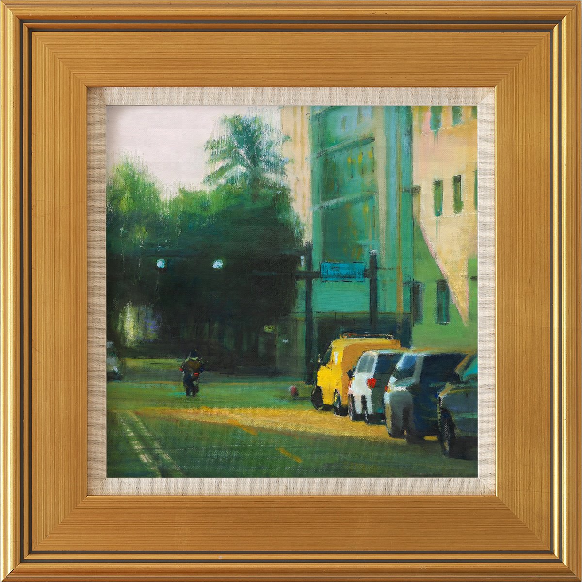 Impressionistic Cityscapes Oil Painting By Bo Kravchenko, 19 X 19, Collins Ave Miami, Original Artwork