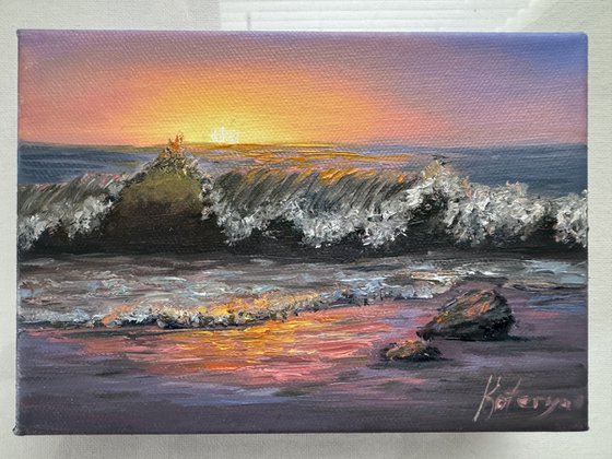 Tropical waves miniature oil painting