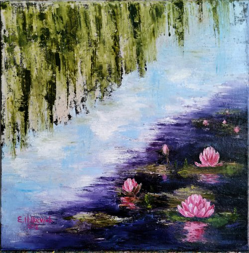 Water Lilies oil painting, abstract painting , original artwork by Elvira Hilkevich
