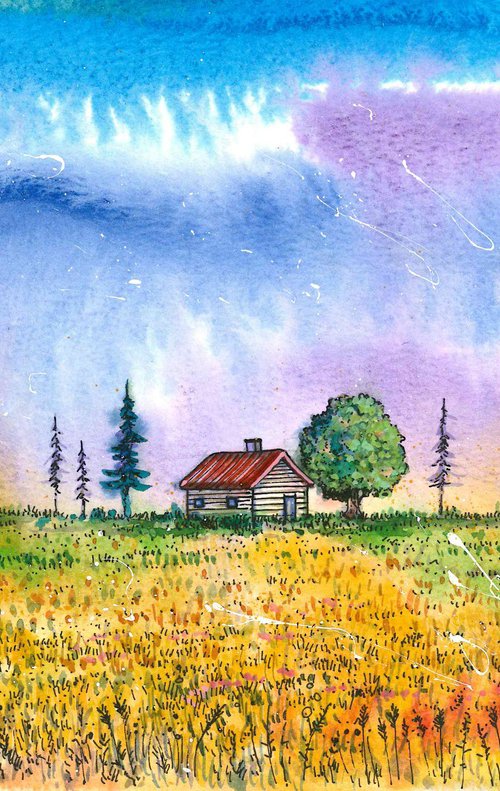 FIELD, SKY AND HOUSE - 3 by Denis Godyna