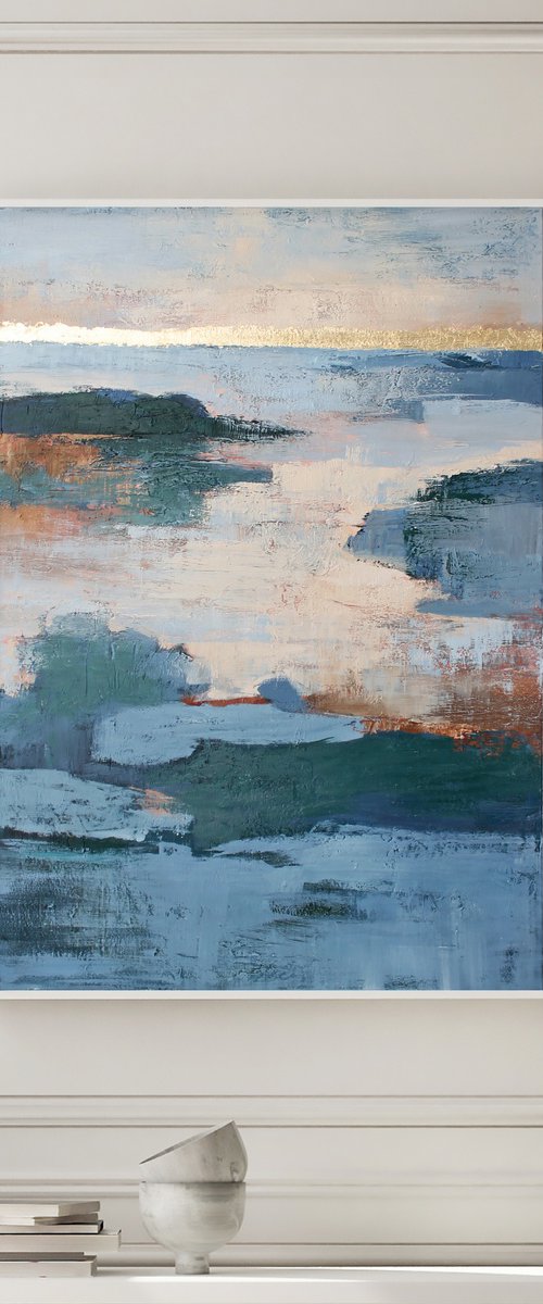 "Estuary" Blue abstract nature acrylic art by Solomia