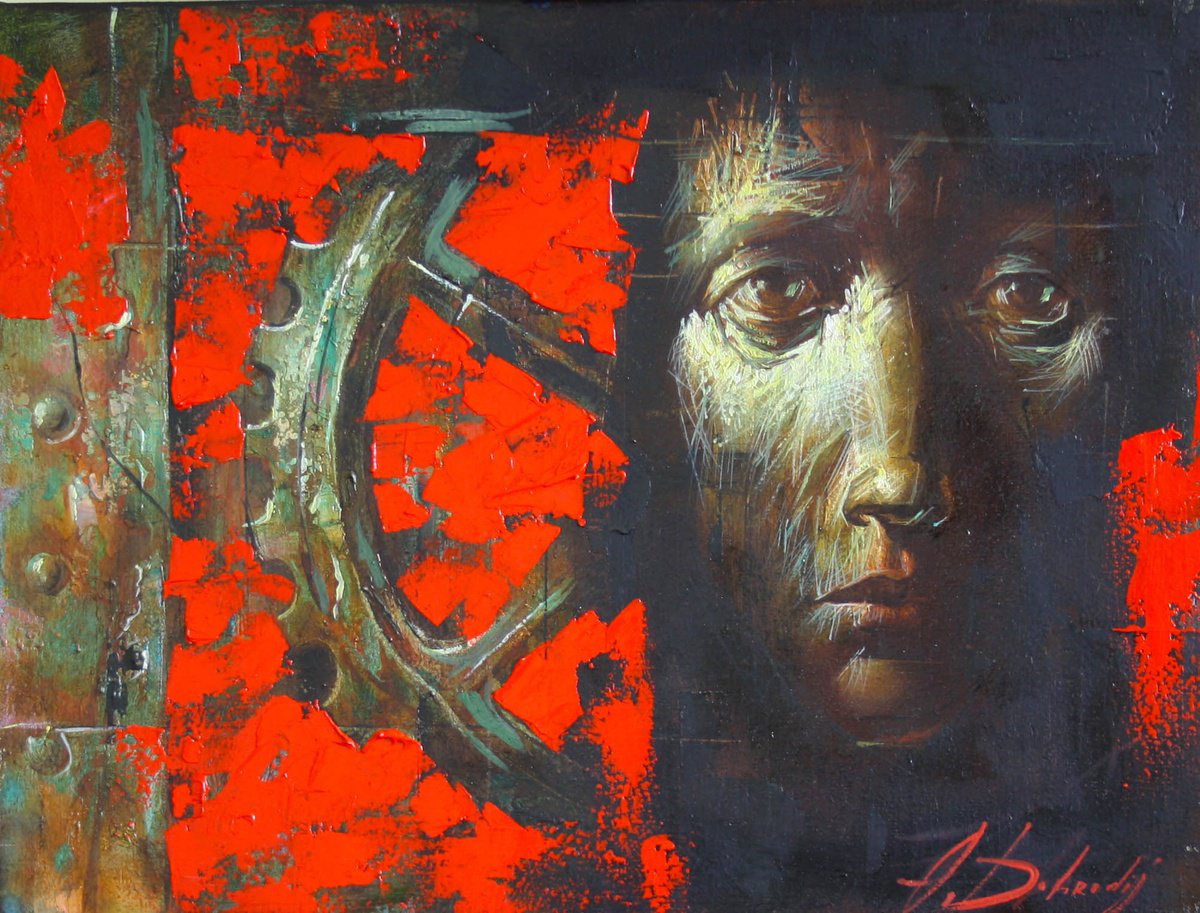 Impressionistic Portrait Oil Painting By Alexandr Dobrodiy, 16 X 12, Old Mechanic (2020), Original Artwork