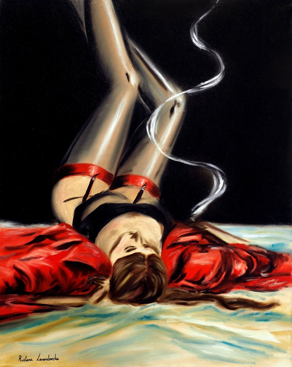 Impressionistic Portrait Oil Painting By Ruslana Levandovska, 24 X 30", Sultry In Scarlet, Original Artwork