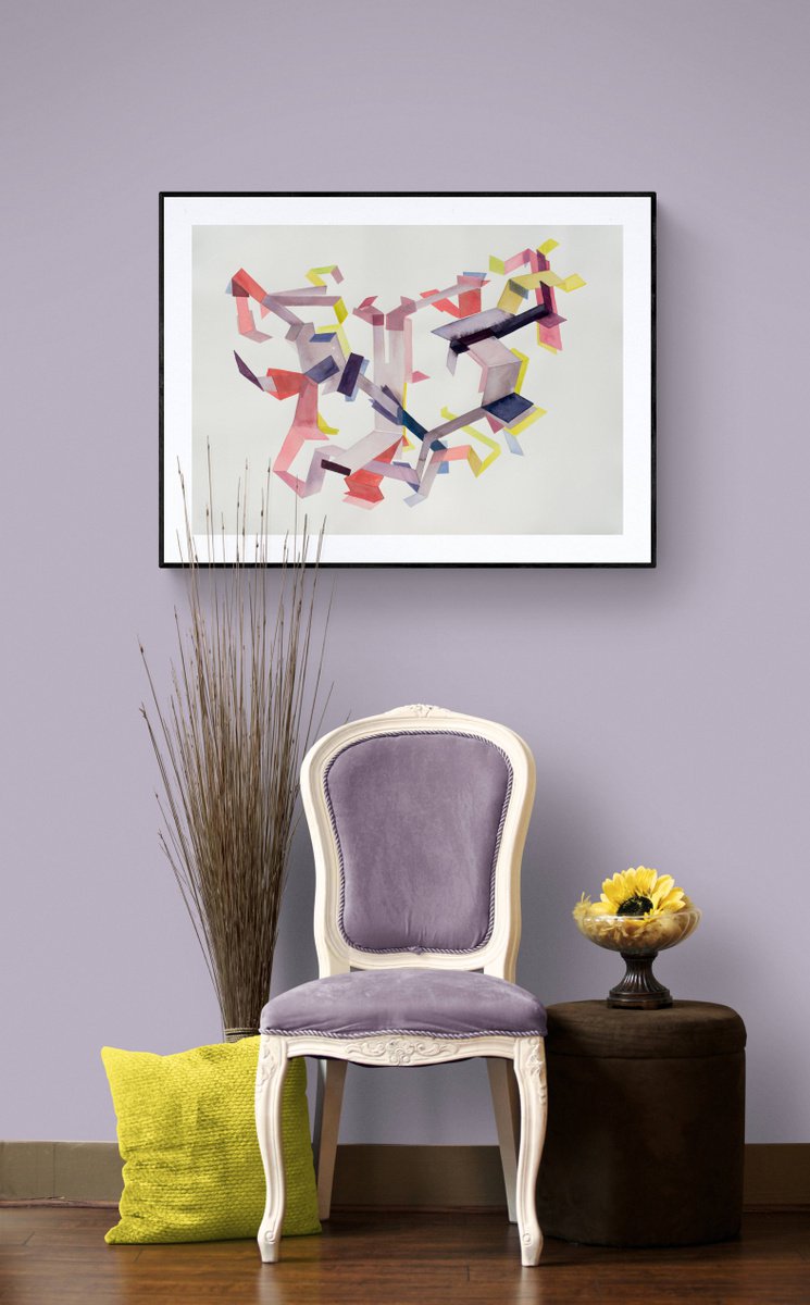 Geometric Abstract Watercolour By Trayana Panayotova, 31 X 22", "Spiritual Construction" I, Original Artwork