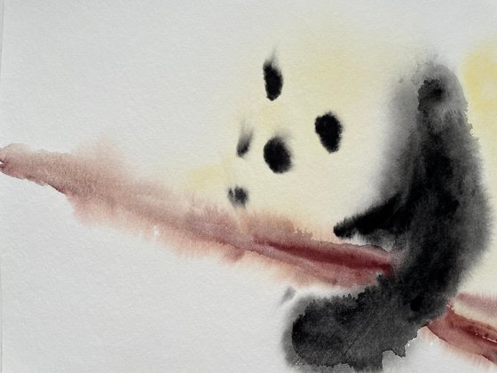 Panda Original Watercolor Painting, Animal Nursery Art, Abstract Wall Art, Bear Illustration