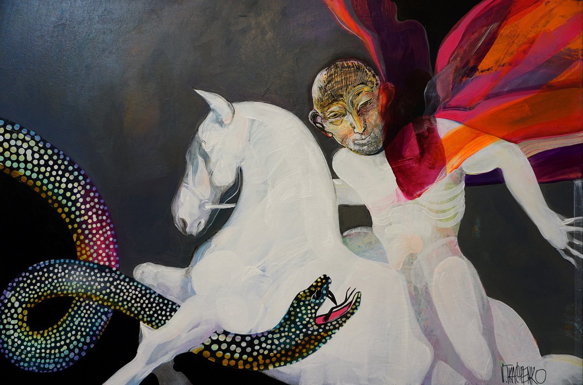 Organic Portrait Acrylic Painting By Victor Tkachenko, 36 X 24", George, Original Artwork